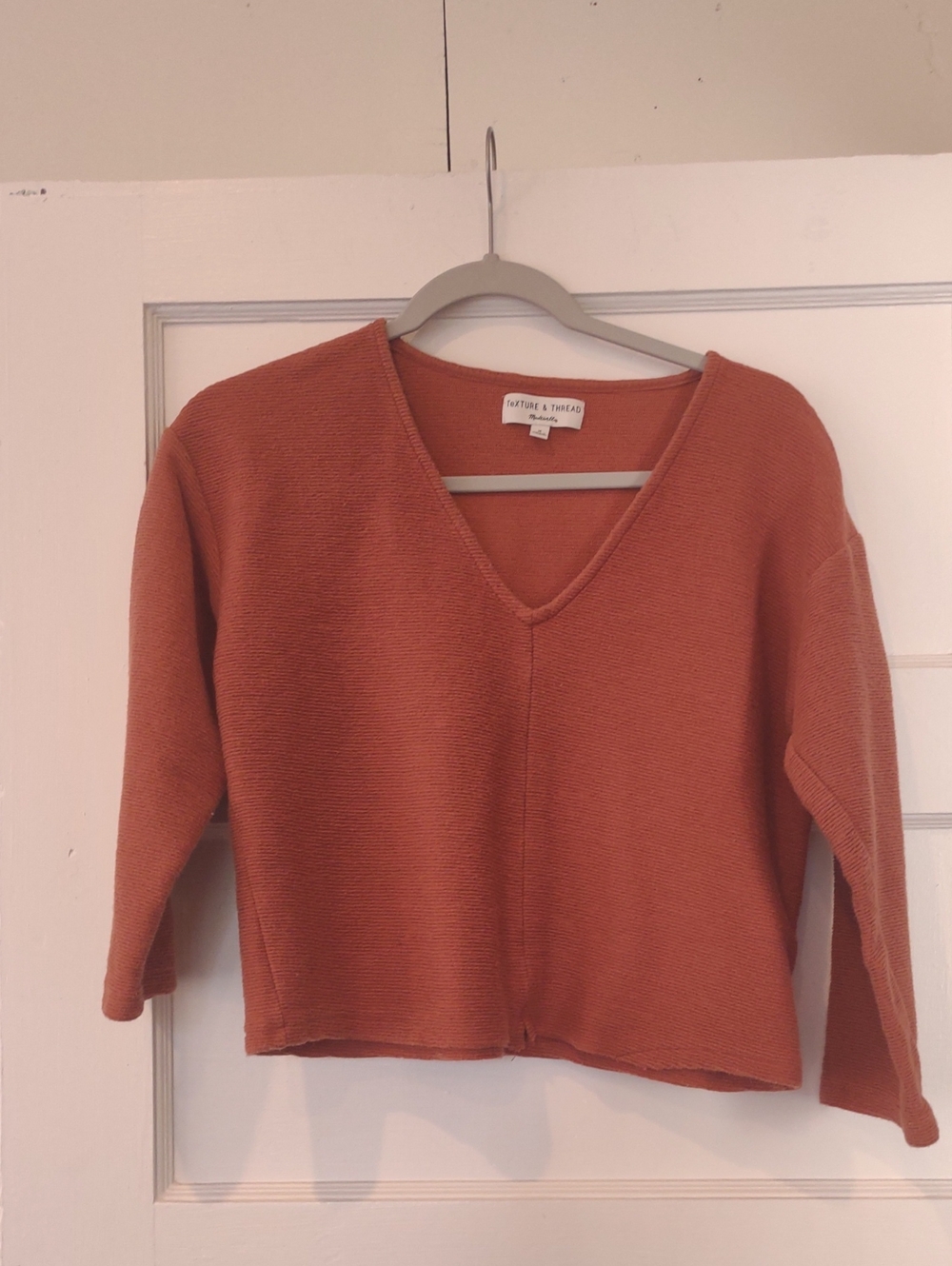 Madewell Cropped V-Neck Ribbed Top - Rust Orange